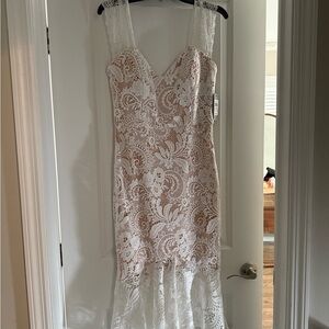 Guess Strapless White Lace Dress